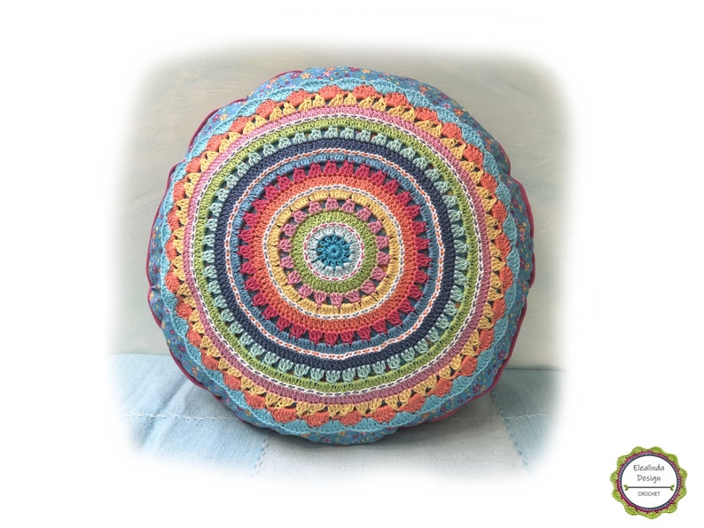 Crochet Pattern Round Cushion SUNRISE, Cushion With Crochet Application, incl. Sewing instructions PDF US terms image 9