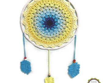 Traumfänger gehäkelt Mandala, Dreamcatcher Granny Square Muster, Dekoration für Schlafzimmer Deko, Liebe Wohndeko, Durchmesser 20 cm