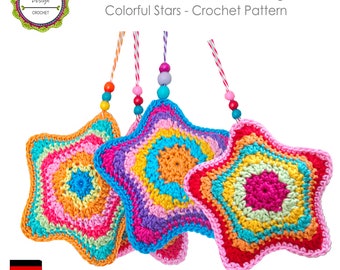 Crochet Pattern, Little Stars, Pendants, doble-sided, filled, PDF, Ebook