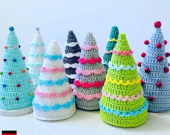 Crochet Pattern Colorful Trees with garlands and ornaments, detailed tutorial, PDF