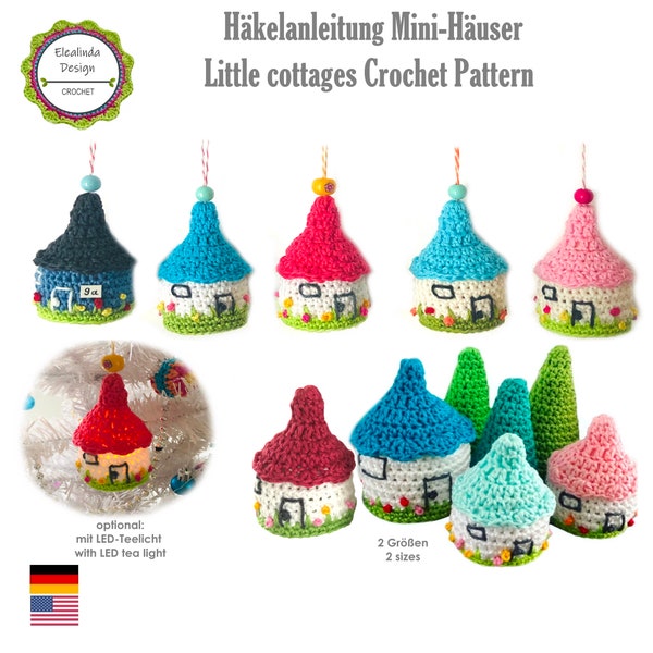 Crochet pattern, little cottage, house, with LED, Christmas tree ornament, Christmas decoration, autumn, Christmas, PDF, German, English