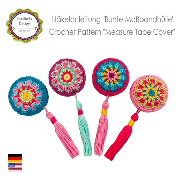 Häkelanleitung Maßbandhülle, gehäkelte Hülle für ein Maßband, Buntes Rollmaßband, Boho bunt, Geschenkidee, PDF