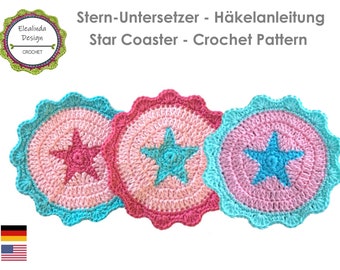 Crochet Pattern Coaster with Star Motif, Christmas decoration, Crochet Tutorial beginner, PDF Instant Download, English US Crochet terms