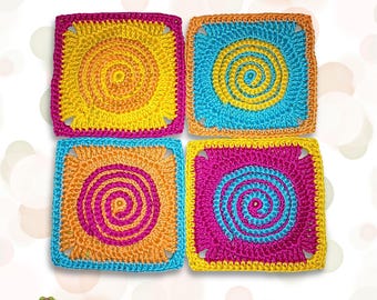 Crochet pattern Granny Square Tornado, spiral design, PDF English (US terms)