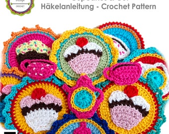 Crochet pattern cupcakes coffeepot coffee cup patches buttons muffin tartlets PDF (US terms) instant download