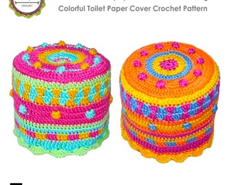 Crochet pattern, colorful toilet paper cover, hat for toilet roll, ebook PDF file