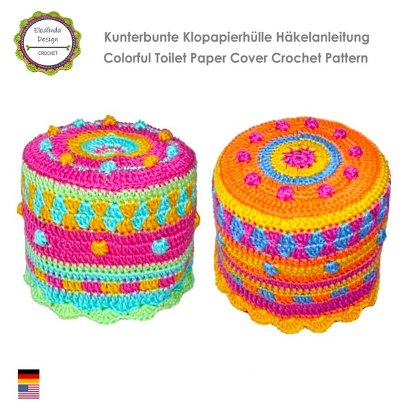 Crochet pattern, colorful toilet paper cover, hat for toilet roll, ebook PDF file