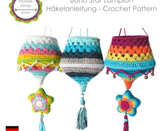 Häkelanleitung Lampion Laterne bunte Lampe Boho Star Lampion, Häkellampe Boholampe als Weihnachtsdeko Weihnachtslaterne Sternlampe PDF