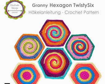 Granny Square Hexagon TwistySix - crochet pattern, photo tutorial, PDF