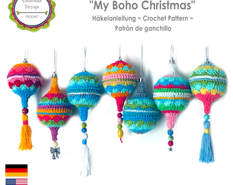 Häkelanleitung, Christbaumkugeln, Boho Schmuck, 3 Modelle, Häkelkugel, Weihnachtsdeko, Weihnachten, Christbaumschmuck, PDF