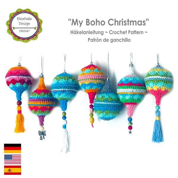 Crochet Pattern Christmas Baubles "My Boho Christmas"  3 versions Christmas ball, PDF (US terms), Patron de ganchillo Navidad