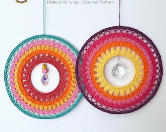 Crochet Pattern Suncatcher “Sunset” Mandala Decorative Dreamcatcher with Sun Catcher Crystal PDF Download (US terms) Patron de ganchillo