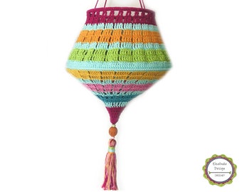 Boho Summer Lampion XL, Laterne, Häkellaterne, Boholampe mit dekorativer Quaste, 25 cm breit, Gartendeko, Sommerdeko, Lampe gehäkelt