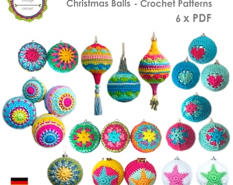 Crochet pattern package, 6 x PDF (Zip file), Christmas balls, Bestseller, Christmas decor, Baubles, Boho Living, ENGLISH (US terms)