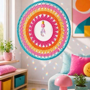 Crochet Pattern Suncatcher “Sunset” Mandala Decorative Dreamcatcher with Crystal