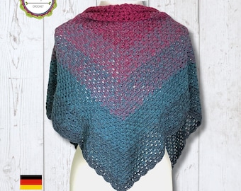 Crochet Pattern Triangle Shawl "Lisboa", Detailed Photo Tutorial, flat and easy design, ENGLISH (US Terms), PDF