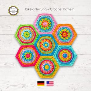 Häkelanleitung Granny Square Hexagon CRYSTAL, viele Bilder, anfängertauglich, PDF