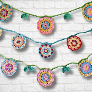 Crochet Pattern Flower Garland Bunting, Spring Floral Decor, Garden Decoration, PDF English US terms