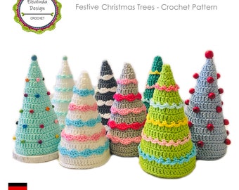 Crochet Pattern Christmas Tree Decoration Little Colorful Trees with garlands and ornaments detailed tutorial PDF Download