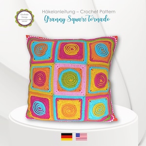 Crochet pattern Granny Square Tornado, spiral design, PDF English (US terms)