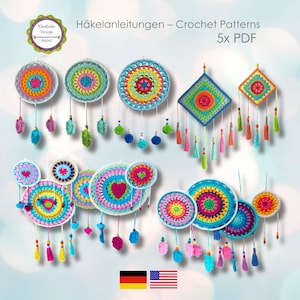 Crochet pattern Dreamcatchers, 5 x PDF (Zip file) Pattern package, Bestseller patterns Dream Catcher, Boho Living, ENGLISH (US terms)