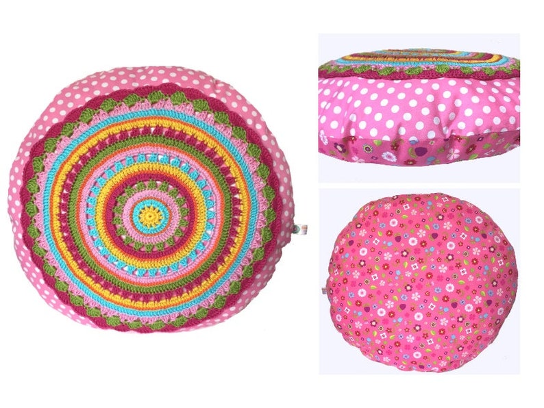 Crochet Pattern Round Cushion SUNRISE, Cushion With Crochet Application, incl. Sewing instructions PDF US terms image 5