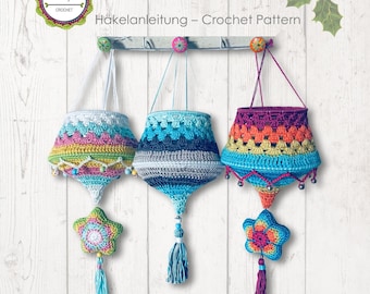 Crochet Pattern Boho Star Lampion, lantern Boho Living, Crochet Christmas decoration, English (US terms) + Spanish Patron de ganchillo