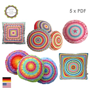Crochet pattern package Pillows and Cushions 5 different designs included, sewing and crochet combo, PDF download ENGLISH (US terms)