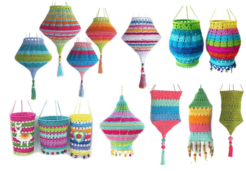 Crochet pattern package Lanterns, Lampions and Lampshades, 9 Colorful Boho Style Crochet Patterns for Gardens & Homes, PDF Guide 136 pages image 4