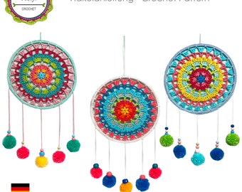 Häkelanleitung Traumfänger Starflower, Dreamcatcher Anleitung, Boho Häkelanleitung, Mandala häkeln, Bonus Häkeln Basics PDF, Sofort Download