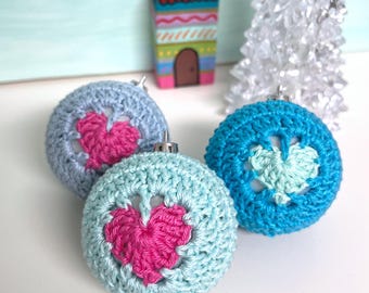 Crochet pattern Christmas ball Heart, Christmas ornaments, Xmas decor, Christmas tree decorations