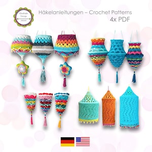 Lanterns + Lampions Crochet patterns package No. 2, 4 x PDF (Zip file), Lanterns, Lampions, Boho Lamps, Boho Living, ENGLISH (US terms)