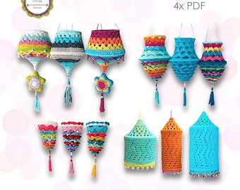 Lanterns + Lampions Crochet patterns package No. 2, 4 x PDF (Zip file), Lanterns, Lampions, Boho Lamps, Boho Living, ENGLISH (US terms)
