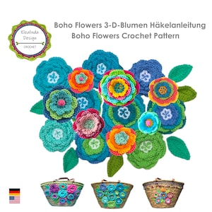 Häkelanleitung, mehrlagige Blumen, Boho Flowers, Blumen, Häkelblumen, 3 D Blumen, Ebook, PDF Bild 1