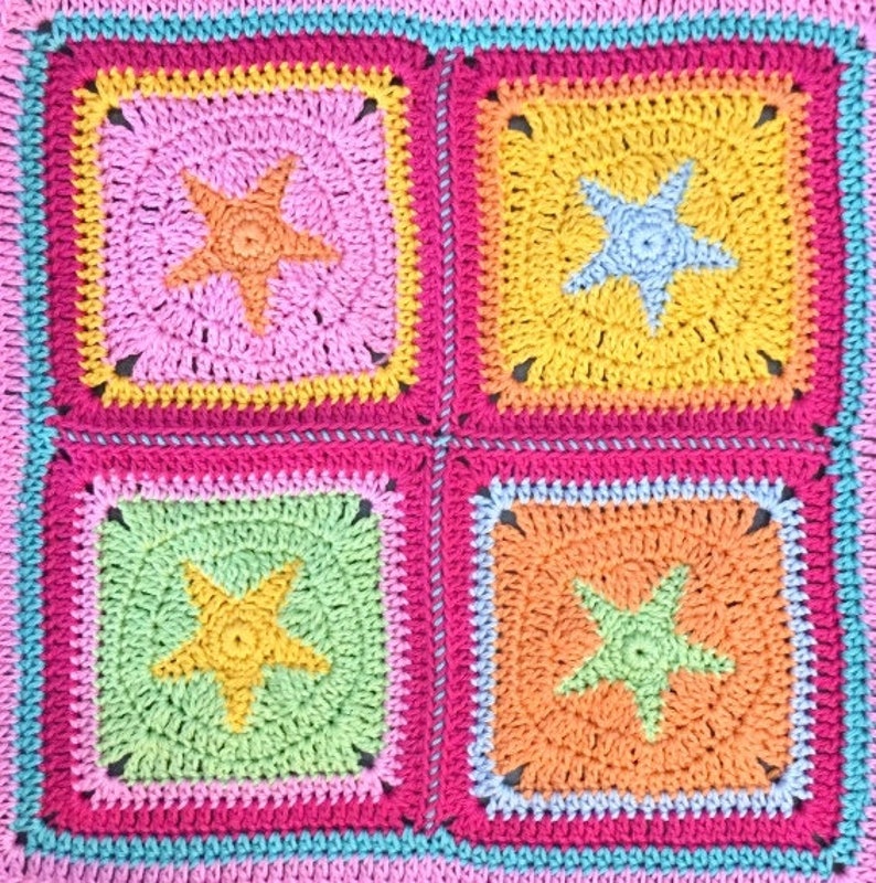 Häkelanleitung, Stern Quadrat, Granny Square mit Sternmotiv, Shabby Stars, Stern, Hexagon, Sechseck, PDF, Download Bild 2