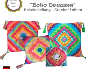 Häkelanleitung Kissen, Boho Dreams Kissen, Hippie Kissen Häkelanleitung, Retro Kissen häkeln, Häkelkissen, Dekokissen, Boho-Kissen, PDF