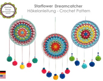Crochet Pattern Dreamcatcher Starflower, Boho Crochet Pattern, Mandala Crochet, Instant Download, Home decor crochet, Tutorial (US Terms)