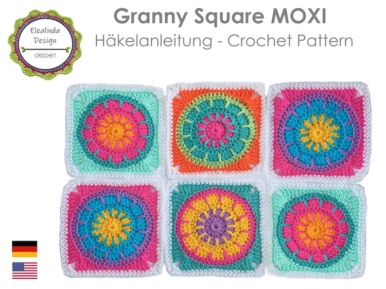 Häkelanleitung Granny Square, Modell Moxi, Häkelquadrat, für Häkeldecke, Quadrat, Kissen, PDF Bild 5