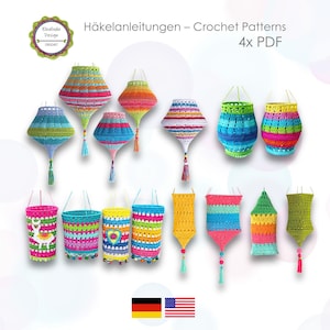 Crochet pattern package lampshades, 4 x PDF, Lanterns, Bestseller patterns, Lampions, Boho Lamps, Boho Living, ENGLISH (US terms)