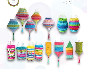 Crochet pattern package lampshades, 4 x PDF, Lanterns, Bestseller patterns, Lampions, Boho Lamps, Boho Living, ENGLISH (US terms)