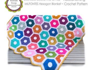 Crochet Pattern, Hexagon Blanket, MILFONTES Blanket, Hexagon, Granny Square Blanket, Boho Blanket, PDF English (US terms)