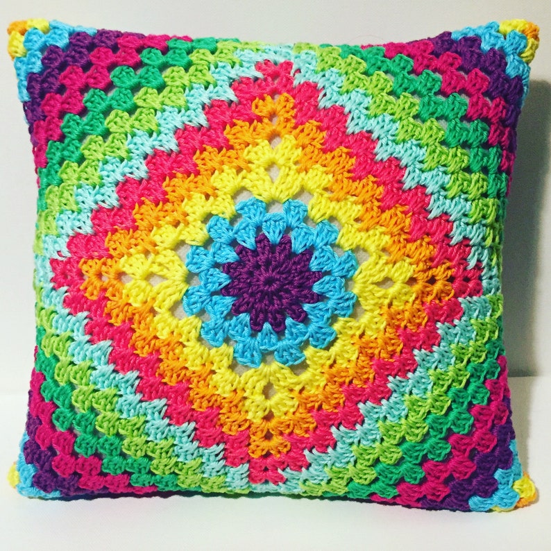 Crochet Pattern Pillow, Cushion Retro, Crochet Tutorial, Boho Dreams Cushion, Granny Square Cushion, any size and yarn, PDF US terms image 5