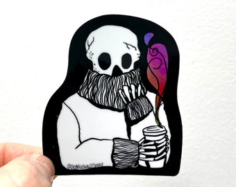 Holographic Skeleton Coffee Sticker - Pumpkin Spice Skeleton Sticker - Skull Sticker - Holographic Skeleton Sticker - Goth Skull Sticker