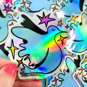 Peace Dove Sticker - Holographic Dove Sticker - Bird Stickers Holographic - Peace Love Dove Sticker - Cute Dove Sticker - Tumbler Sticker