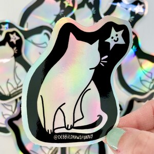 Holographic Cat Sticker -  Cat Holographic Sticker - Iridescent Cat Sticker - Trippy Stickers