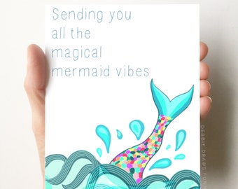 Mermaid Vibes Encouragement Cards, Good Vibes Card Good Luck Card, Encouragement Gift, Miss You Gift, Miss You Card, Thinking of You Gift