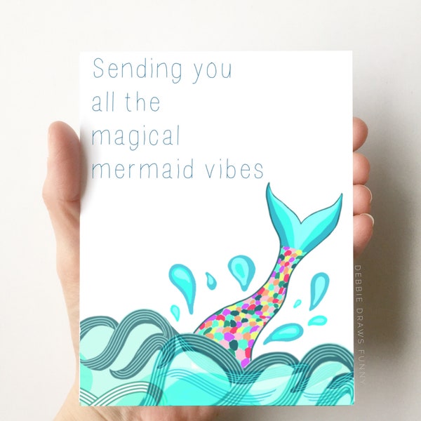Mermaid Vibes Encouragement Cards, Good Vibes Card Good Luck Card, Encouragement Gift, Miss You Gift, Miss You Card, Thinking of You Gift
