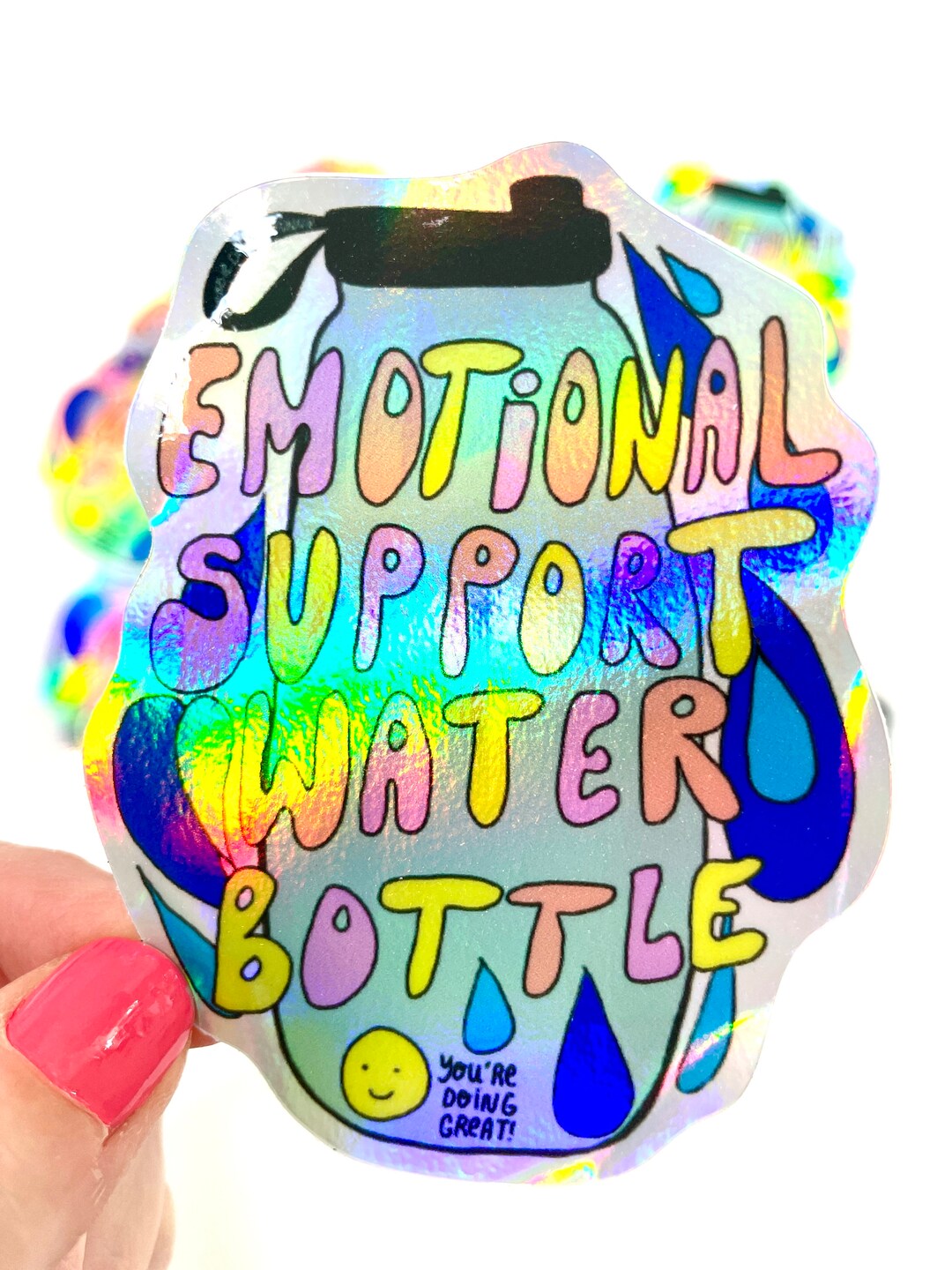 Emotional Support Water Bottle Sticker Holographic Emotional Support Sticker Mental Health