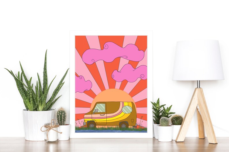 Van Life Hippie Art Print Hippie Van Wall Art Bohemian Boho Wall Hanging Boho Wall Decor Bedroom 1970s Boho Decor 11 X 14 Poster Print