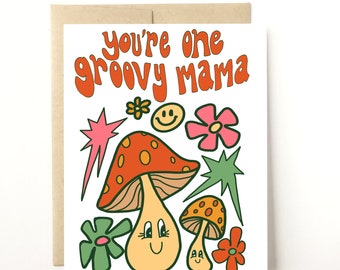 One Groovy Mama, Funny Mothers Day Card, Funny Card for Mom, Mom Birthday Card from Daughter, Birthday Card for Mom, Mushroom Cards